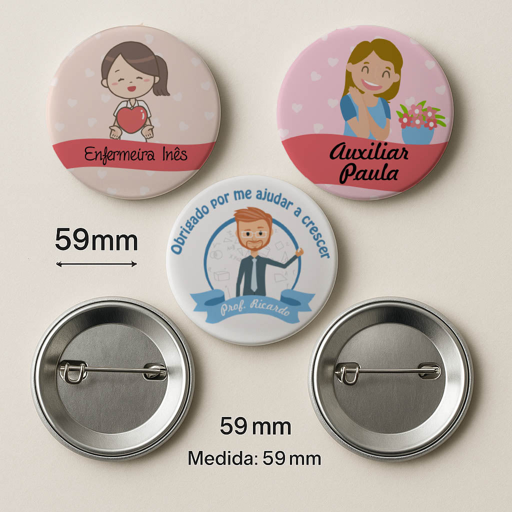 Conjunto de 5 Crachás Personalizados para Educadores e Auxiliares Escolares