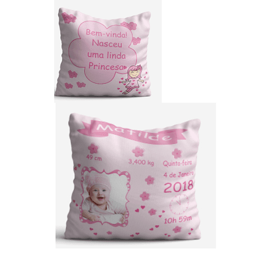 ALMOFADA DADOS NASCIMENTO-PERSONALIZAÇÃO FRENTE E VERSO - DECOR PRESENTES PERSONALIZADOS