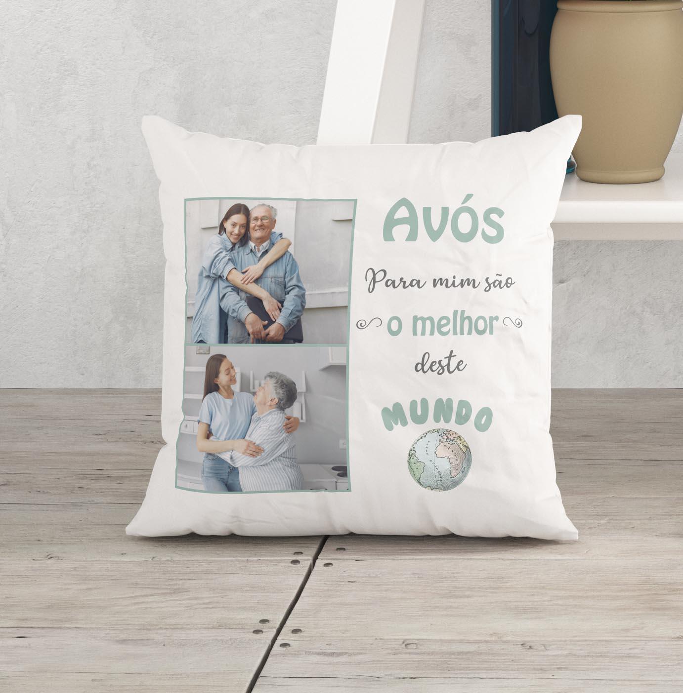 Almofada "Avós para mim são o mundo" - DECOR PRESENTES PERSONALIZADOS