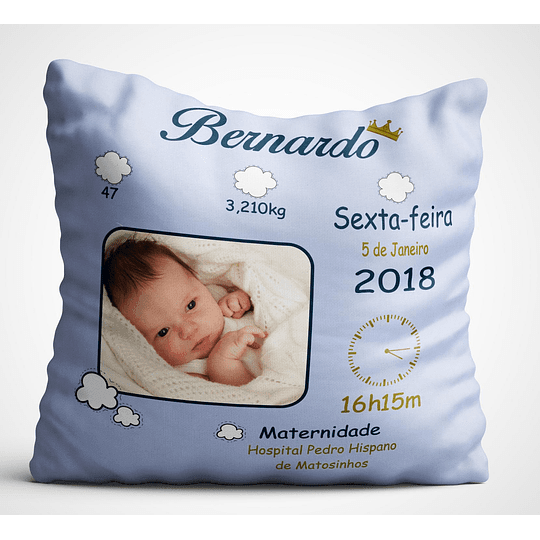 ALMOFADA DADOS NASCIMENTO-PERSONALIZAÇÃO FRENTE E VERSO - DECOR PRESENTES PERSONALIZADOS