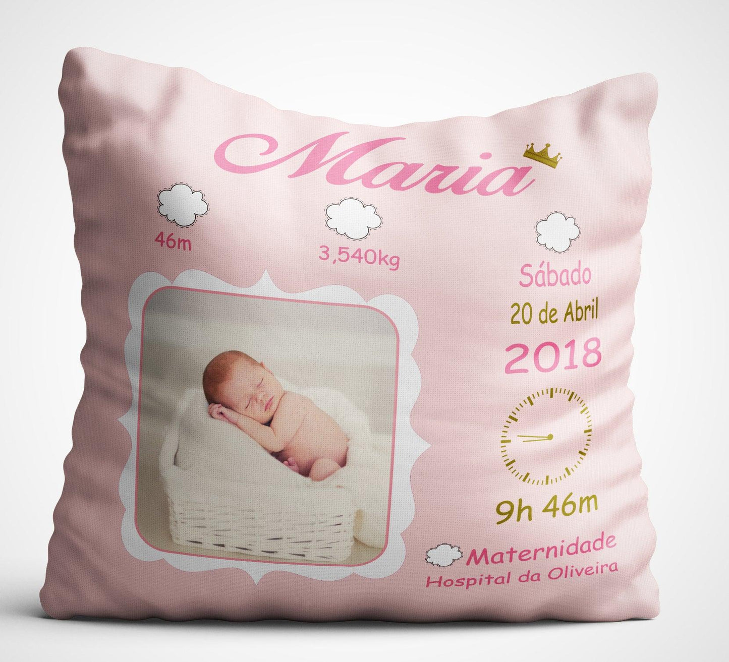 Almofada Dados de Nascimento - Personalização Frente e Verso - DECOR PRESENTES PERSONALIZADOS