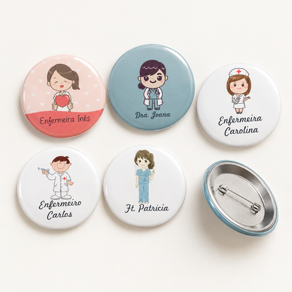 Conjunto de 5 Crachás Personalizados para Profissionais de Saúde