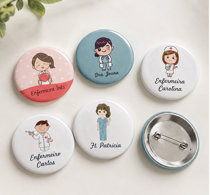 Conjunto de 5 Crachás Personalizados para Profissionais de Saúde