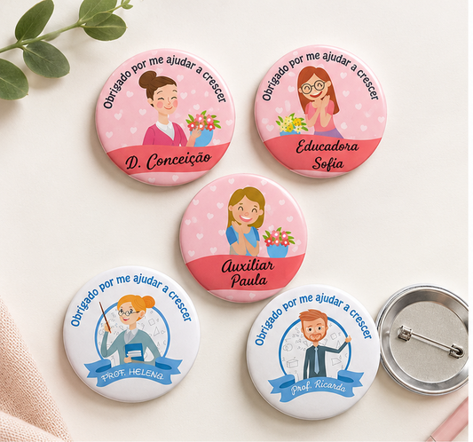 Conjunto de 5 Crachás Personalizados para Educadoras, Professoras e Auxiliares