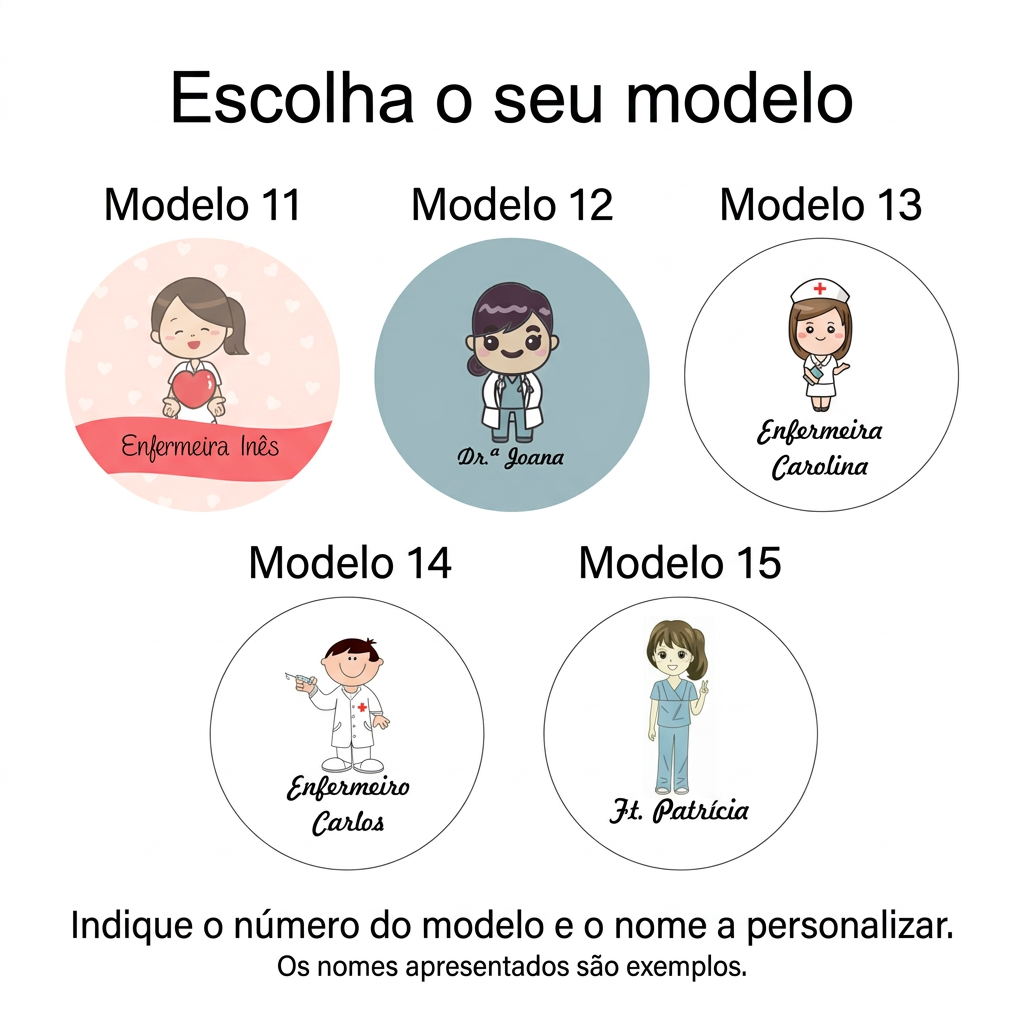 Tabela dos modelos 11 a 15 com referências maiores e instruções de personalização