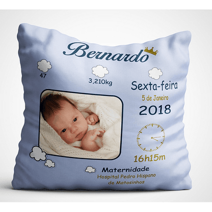 ALMOFADA  DADOS NASCIMENTO-PERSONALIZAÇÃO FRENTE E VERSO - DECOR PRESENTES PERSONALIZADOS