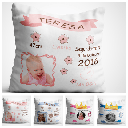 Almofada Dados de Nascimento - DECOR PRESENTES PERSONALIZADOS