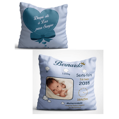 ALMOFADA  DADOS NASCIMENTO-PERSONALIZAÇÃO FRENTE E VERSO - DECOR PRESENTES PERSONALIZADOS