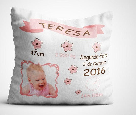 Almofada Dados de Nascimento - DECOR PRESENTES PERSONALIZADOS