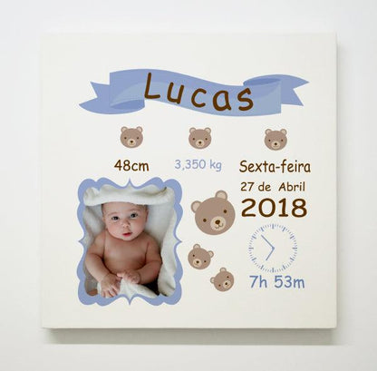 Tela Dados Do Nascimento "Sweet Bear" - DECOR PRESENTES PERSONALIZADOS